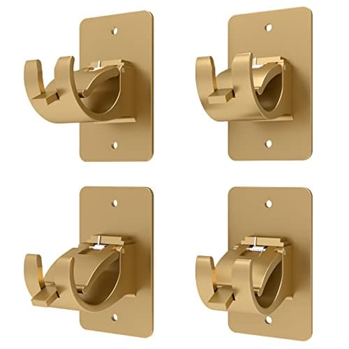 4 Pieces Self Adhesive Curtain Rod Bracket Universal Plastic Curtain Rod Holders, No Drill Curtain Rod Brackets Curtain Rod Hooks for Bathroom, Bedroom, Livingroom, Kitchen (Gold)