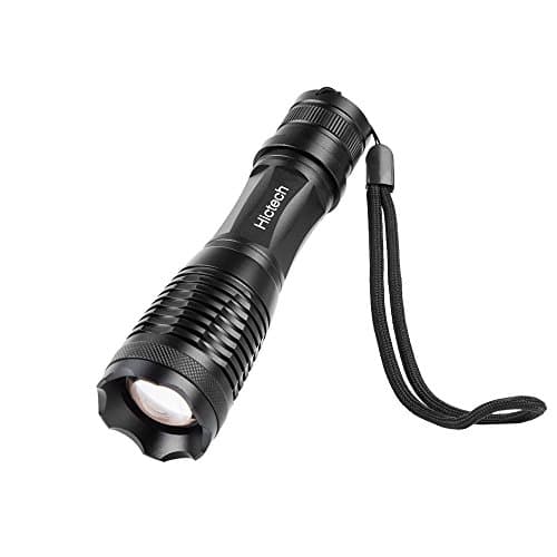 LED Flashlight, Hictech 1600 Lumens A100 Handheld Tactical Flashlight Torch with 5 Modes Super Bright Zoomable Waterproof Foucs Adjustable for Hunting, Cycling, Climbing, Camping (1PC-E6S)