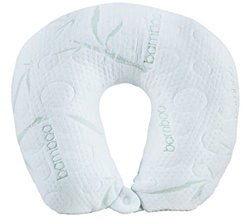 Supreme Bamboo Travel Neck Pillow - Hypoallergenic Travel Pillow with Removable Bamboo Cover & Snap button