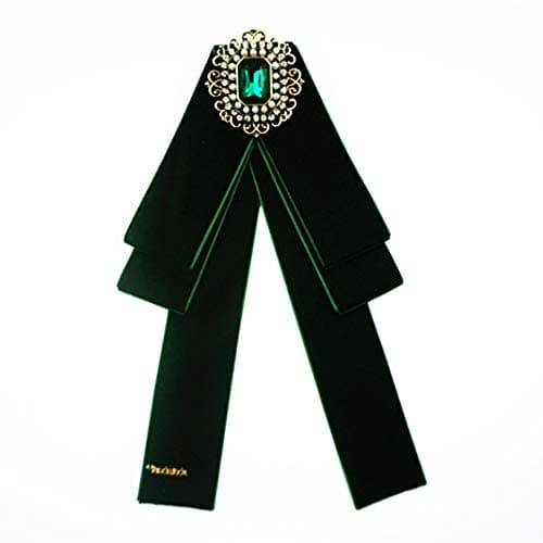 Green ribbon brooches for women Rhinestone Crystal jabot collar Pre-Tied Ribbon Rrooches Bow Tie Brooch Pins for Christmas decoration (SR154 flocking green)