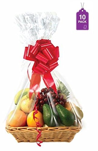 Purple Q Crafts 24" x 30" Cellophane Basket Bags – Clear Gift Basket Wrap Bags for Large Baskets, Hampers & Gifts, Extra Large Cello Bags (10 Pack)