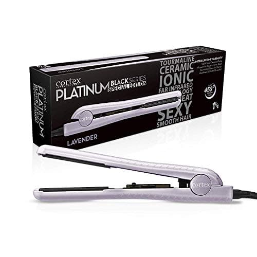 Cortex International Black Series Gemstone Infused Tourmaline Ceramic Plates 1.25 Inch Professional Flat Iron (Lavander)