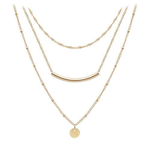 Dainty Layered Choker Necklaces Handmade Coin Tube Star Pearl Pendant Multilayer Adjustable Layering Chain Gold Plated Necklaces Set for Women