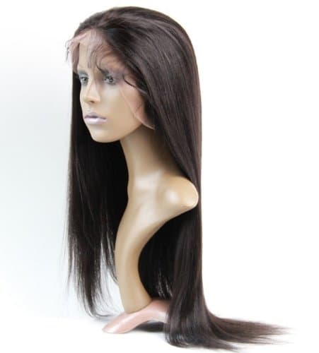 Full Lace Wigs Hand Made Human Hair Remy 100% Brazilian Virgin #1b Yaki Straight (22", 1b)