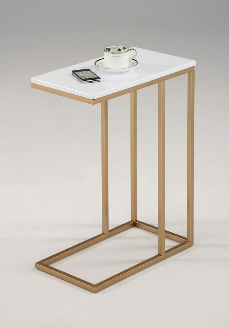 - White and Gold Finish Side Table | Modern Metal Snack & End Table for Living Room | Stylish Accent Table for Bedroom & Home Décor Golden