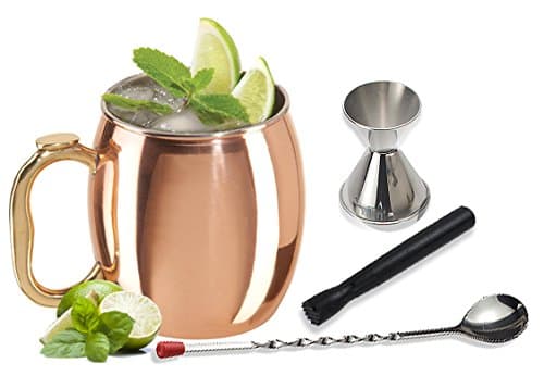 Moscow Mule 4-piece Copper Set and Cocktail Making Set Includes Bar Tools and Accessories