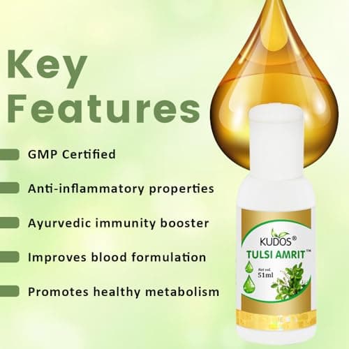 Kudos Vedic Tulsi Amrit Drop – Natural Immunity Support with 5 Types of Holy Basil | Ayurvedic Herbal Drops | 51 ml (Pack of 2)