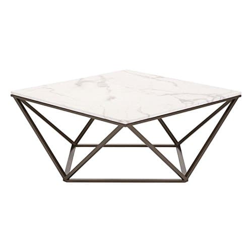 MAKLAINE Faux Marble Top Coffee Table in Stone and Antique Brass