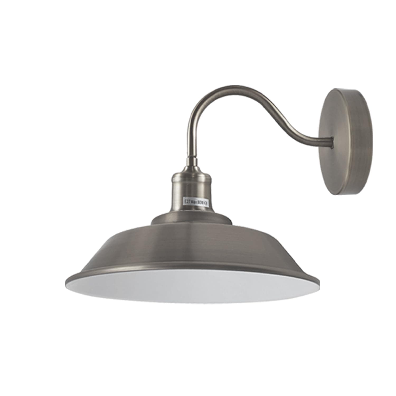 LEDSone Industrial Metal Wall Light, Shiny Body Wall Lamp Lighting Sconce Fitting, Vintage Industrial Wall Mount E27 Pendant with Light Shade for Bedside, Living Room, Hall Way (Satin Nickel)