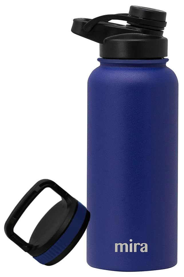 - 32 oz Insulated Sports Bottle - Stainless Steel Temperature Control Thermo - Easy-Drink Spout (24Hr Cold/12Hr Hot) - Blue
