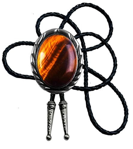Moranse Bolo Tie with Natural Tiger Eye Stone Celtic Style Genuine and Cowhide Rope