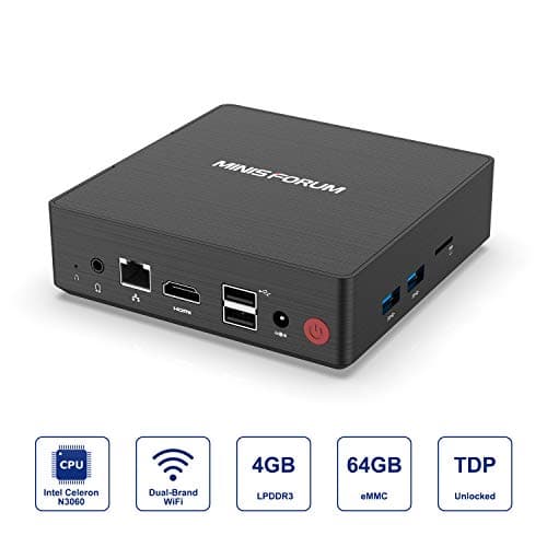 N36 Mini PC Fanless Intel Celeron N3060 Processor(up to 2.48 GHz),Windows 10 Pro(64-bit) Mini Desktop Computer, 4GB DDR3/ 64GB eMMC Mini PC, Support HDMI and VGA, 4K/30Hz HD, 2.4G/5G WiFi