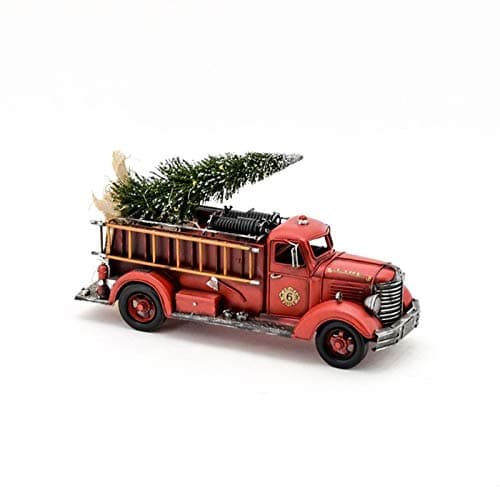 TisYourSeason Red Metal Holiday Fire Truck, Zaer Ltd- Small Vintage Indoor & Outdoor Holiday Decoration with Detachable Christmas Tree Perfect Holiday Keepsake for Home or Garden