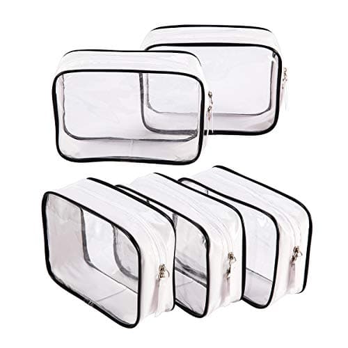 5 Pack Clear PVC Zippered Toiletry Carry Pouch TSA Approved Toiletry Bag Portable Cosmetic Makeup Bag for Vacation, Bathroom and Organizing
