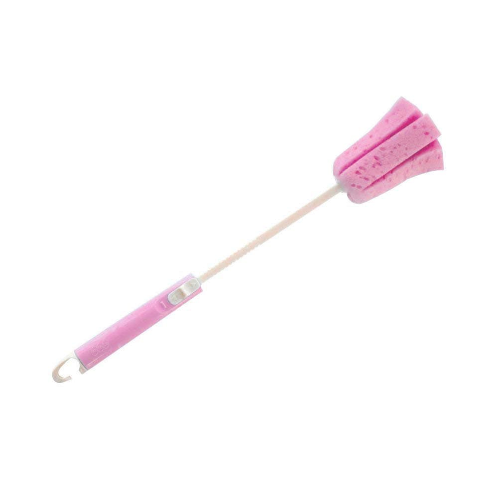 Water Bottle Scrubbing Brush, Adjustable Sponge Cleaning Brush Cleaner with Plastic Long Handle Cup Feeding Bottle Scrubber Washing for Coffee Glasses Pot Milk Cup Mugs Winebottle Baby Bottles (Pink)
