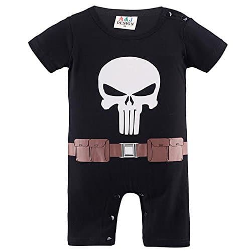 Punisher-Inspired Infant Outfit. (9-12 Months) Black White
