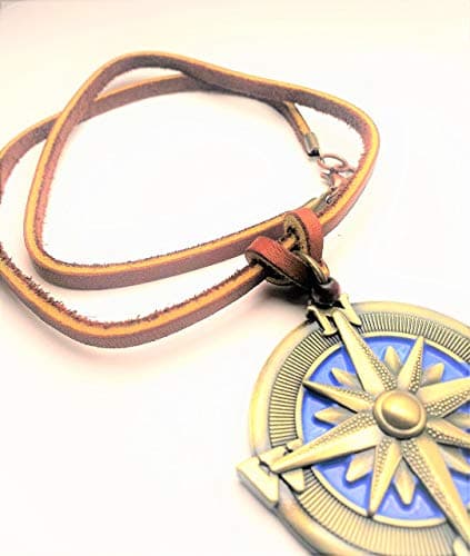 NEW Compass Leather Necklace for Men Size 20 inch Tan Leather Cord 20" length