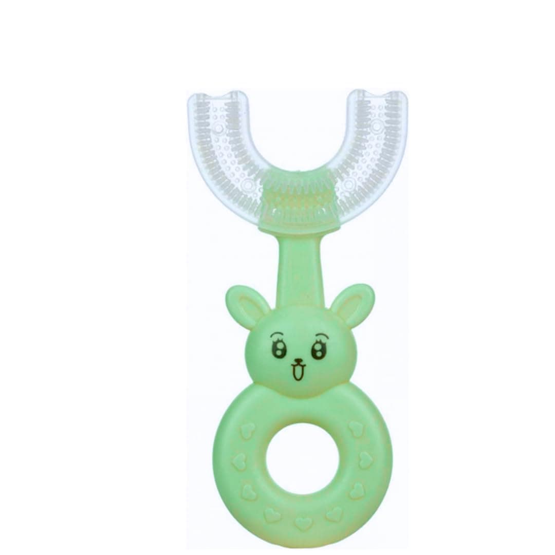 SMILE BABY U-Shaped Toothbrush Kids 1 Pcs - Toddler Toothbrush With Food Grade Soft Silicone Brush Head, Manual Whole Mouth Toothbrush For Kids Age 2-6, 360???? Oral (Rabbit, Green)
