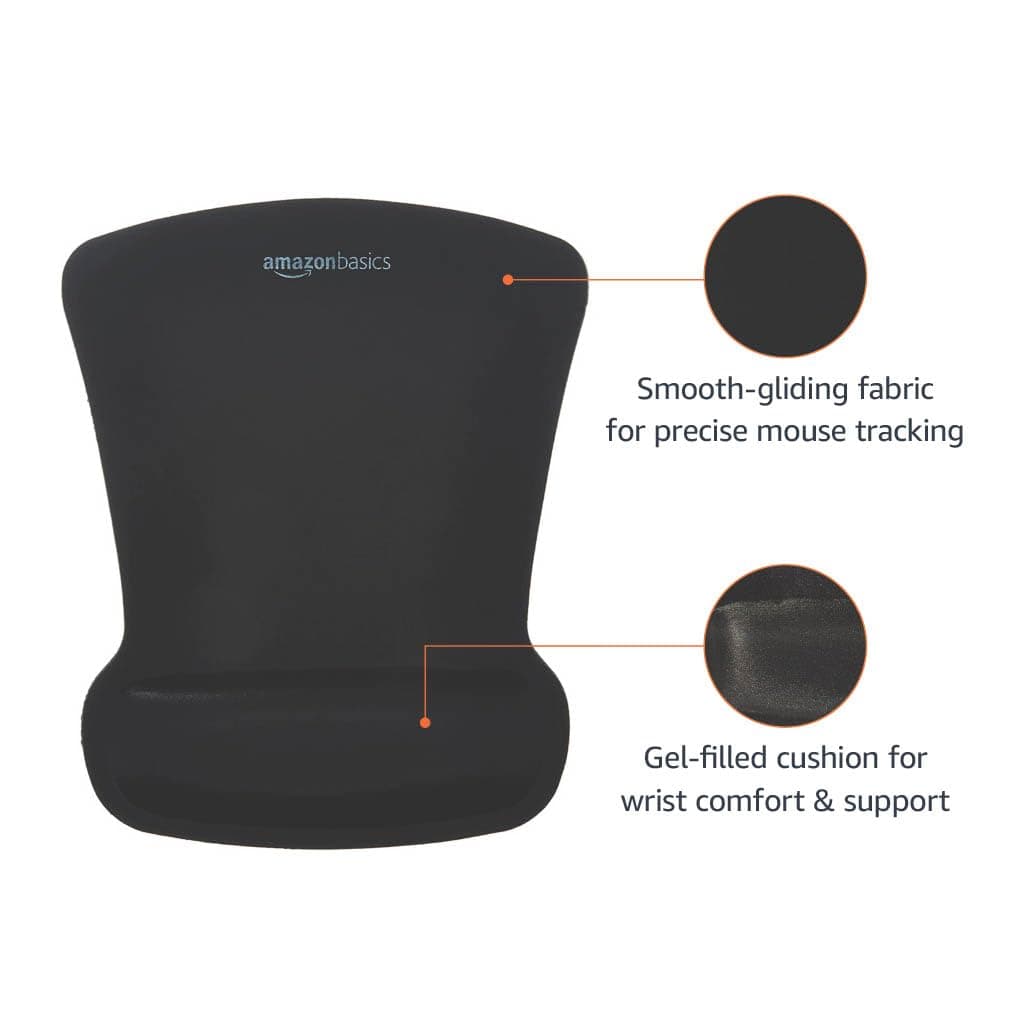 AmazonBasics SBD089WD Gel Mouse Pad with Wrist Rest (Black)