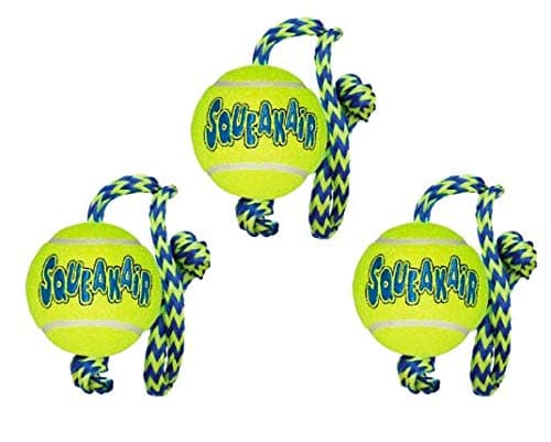 KONG SqueakAir Ball with Rope Dog Toy, Medium x 3