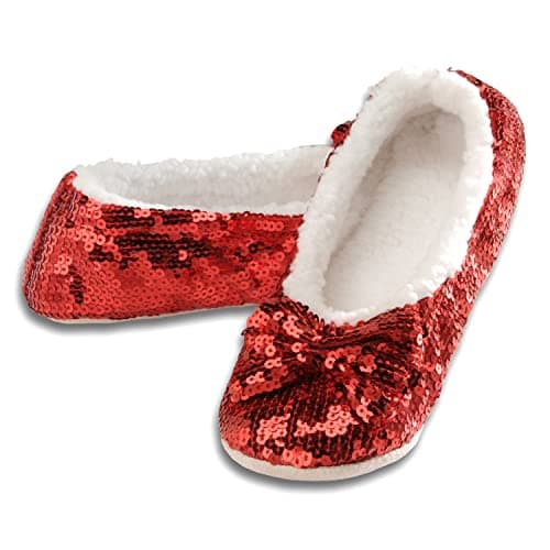 Snoozies Ballerina Bling Metallic Shine Women Slippers | Sequin House Slippers for Women | Slipper Socks with Grippers for Women | Cute Slippers for Women | Multiple Colors and Sizes