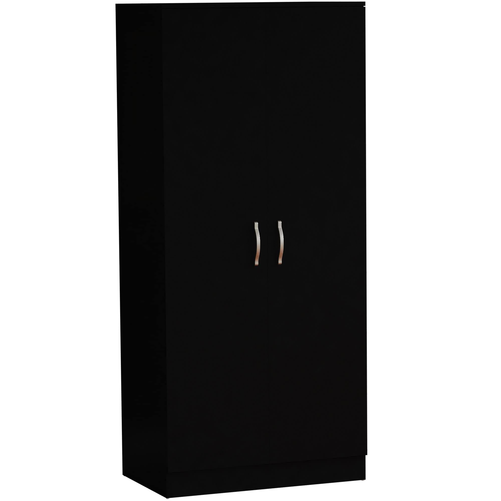 Vida Designs Riano 2 Door Wardrobe, Black Shelf & Hanging Rail Wooden Bedroom Storage Furniture
