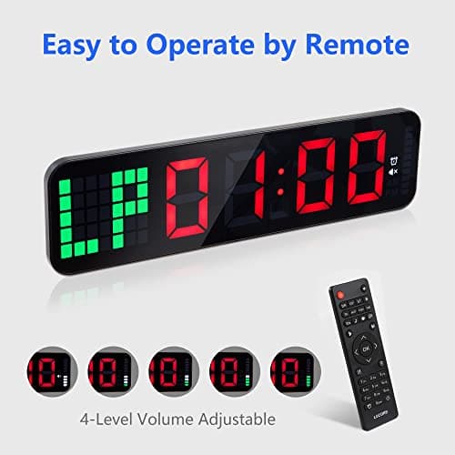 Gym Timer 15" Large Digital Wall Clock for Interval Training Time Progress Bar Countdown Upstopwatch Remote Control for Home Gym Garage Boxing Crossfit Fitness