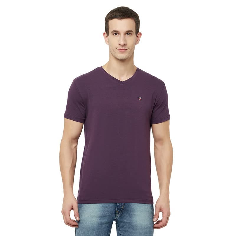 Men Purple V-Neck T-Shirt
