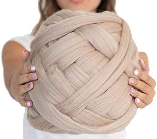 clootess Chunky Merino Wool Yarn Bulky Big Roving for DIY Hand Made Knit Blanket Throw - Khaki 8 lbs