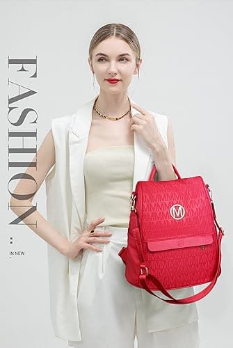 MKP Women Fashion Backpack Purse Multi Pockets Signature Anti-Theft Rucksack Travel Ladies Shoulder Bag Handbag 2Pcs