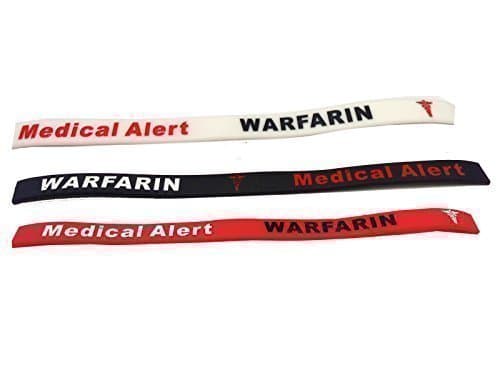 WAR FARIN WRISTBAND S - WARFARIN MEDICAL ALERT - NEW 3 TONE BRACELET - 100% Silicone id card Emergency first aid identity rubber permanent ink Debossed band (3 Pack (Black/White/Red) – by 123t
