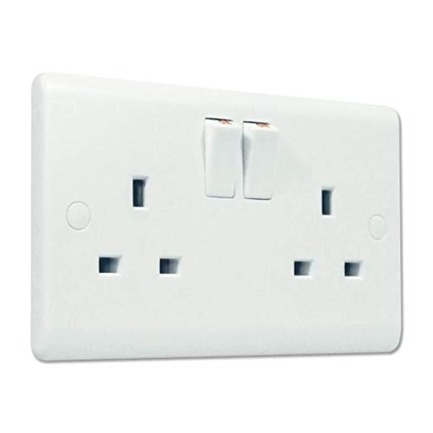 Other 13A Double Switch Socket - Type B (3-prong) - White Plastic Socket Outlet