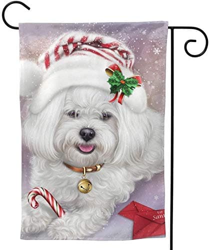 LAONIU Christmas Candy Maltese Dog Xmas Welcome Flag Outdoor Outside Holiday Party Decorations Ornament Home House Garden Yard Decor Double Sided 12.5 X 18 Small