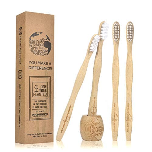 Better Earth Company | Bamboo Toothbrush | Pack of 4 | Free Toothbrush Holder & Ebook | BPA Free Soft Bristles | Biodegradable, Compostable, Eco Friendly, Natural, Organic, Vegan, Wooden