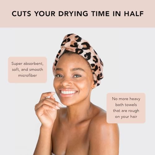Kitsch 女性のためのマイクロファイバーヘアータオルラップ、乾燥濡れた髪、簡単にツイスト髪のタオル、超吸収ウルトラソフト（ヒョウ）のためのヘアーターバン