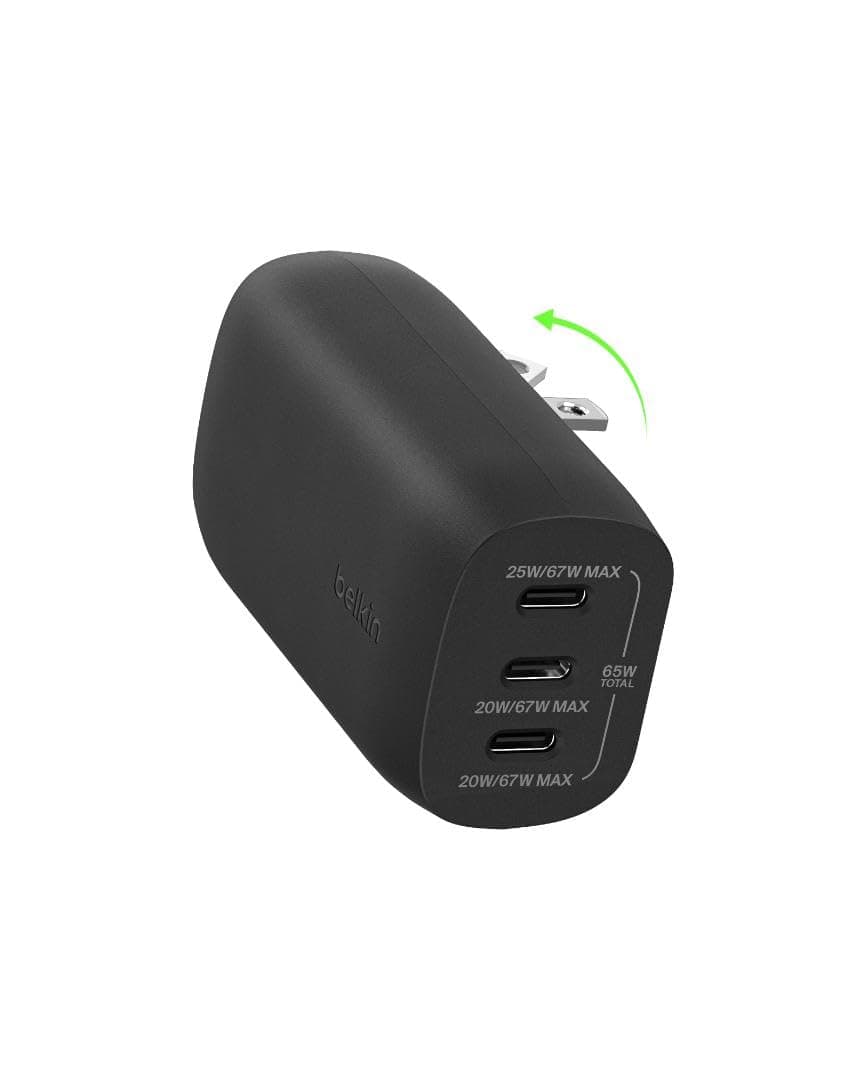 Belkin 3-Port USB C Charger Block w/PPS 67W, USB-C PD 3.1 Super Fast Charging - Samsung Galaxy S25, Apple iPhone 17, Air, Pro, Pro Max, MacBook, AirPods, Apple Watch, Nintendo Switch 2, etc. - Black