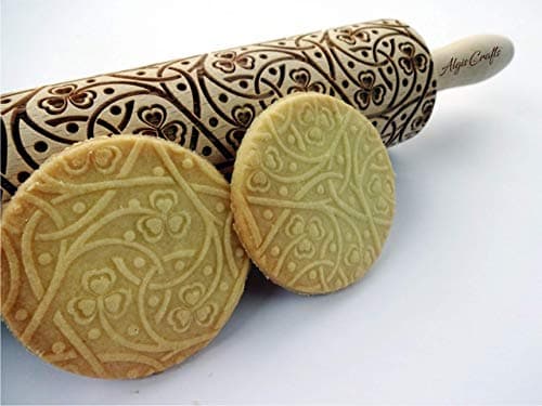 CLOVER TALE EMBOSSING ROLLING PIN WOODEN LASER ENGRAVED DOUGH ROLLER with IRISH PATTERN for EMBOSSED COOKIES SAINT PATRIC'S DAY GIFT
