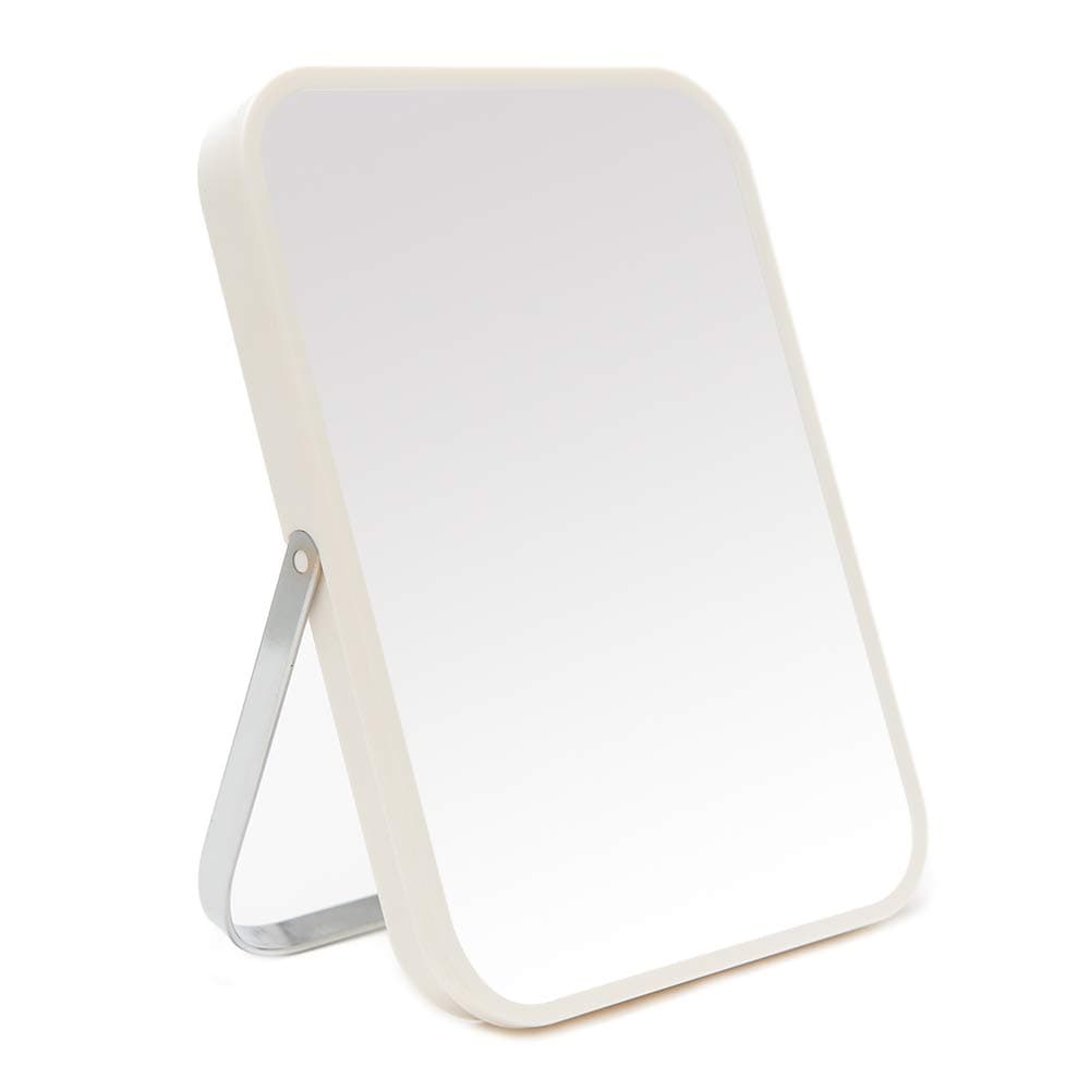 Table Desk Vanity Makeup Mirror,8-Inch Portable Folding Mirror with Metal Stand 90°Adjustable Rotation Tavel Make Up Mirror Hanging Bathroom for Shower Shaving(White)