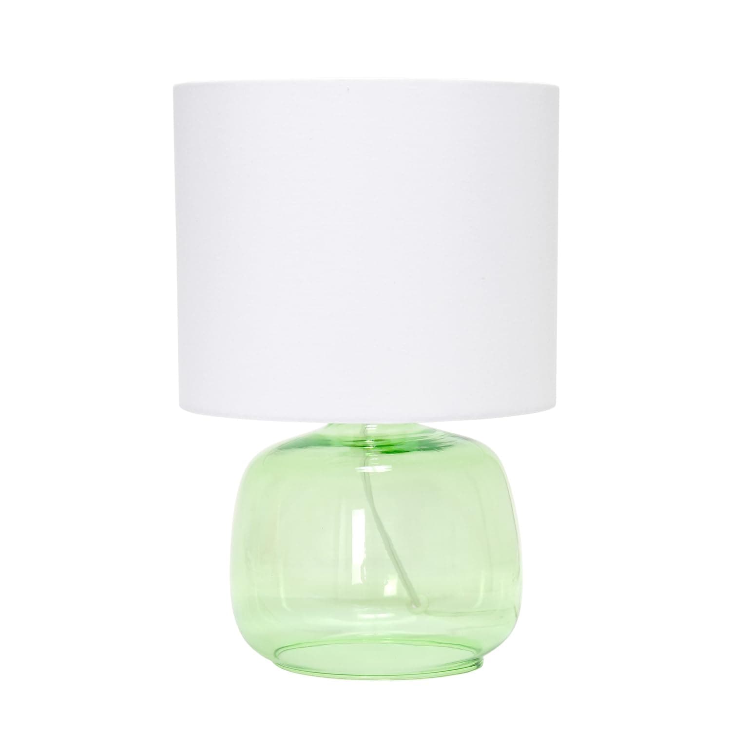 Simple Designs LT2064-GRW Glass Table Lamp with Fabric Shade, Green with White Shade