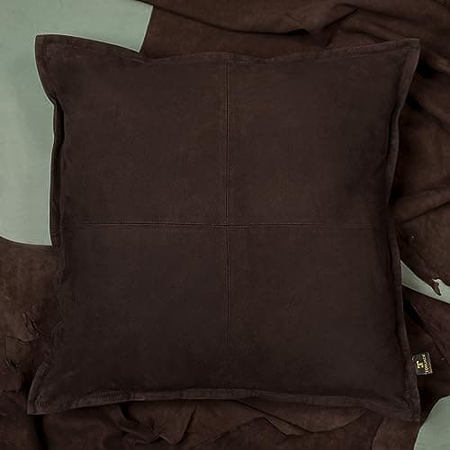 TOMJACK Lambskin Leather Pillow Cover - Decorative Sofa Cushion Case - Throw Covers for Living Room & Bedroom, 22" x 22" - Dark Brown Suede Box Pack of 1