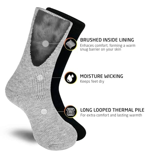 HOT FEET Thermal Socks for Men, Cold Weather, 2/4 Pack Thick Warm Socks, Winter Insulated, Stocking Stuffers, Size 6-12.5