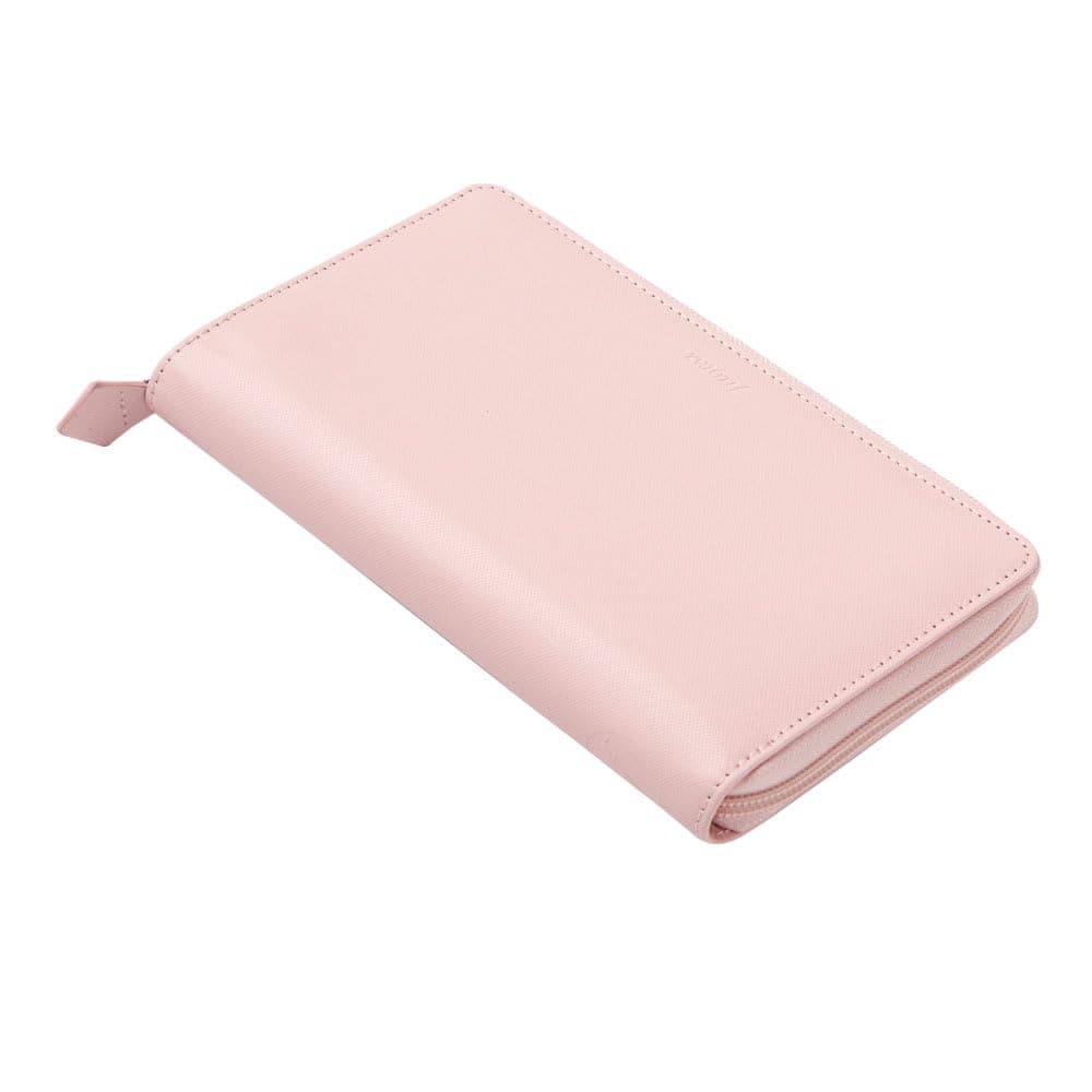 Filofax Saffiano Zip Organizer, Personal Compact Size, Blush - Cross-Grain, Leather-Look, Six Rings, Week-to-View Calendar Diary, Multilingual, 2025 (C022699-25)