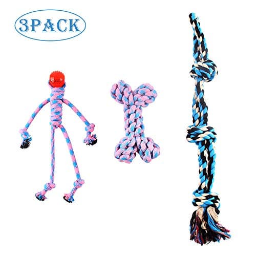 Chewers Play Dog Rope Toy for Medium Dogs & Puppy, Teething, Tug War - Tough Dog Toys Set 3-Piece Assortment