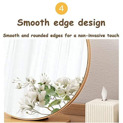 KUMIAO Wooden Makeup Mirror, 90° Adjustable Tabletop Vanity - High-Definition Desk, Round Dressing Table - Portable & Removable for Makeup, Bedroom & Travel