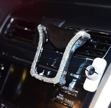 Car Phone Holder Bling Phone Bracket for Car Rhinestone Crystal Cellphone Holders Universal Air Vent Mount Clip, stylish Sparkling Shiny Cell Phone Holder for iPhone / Samsung Car Holder (Silver)