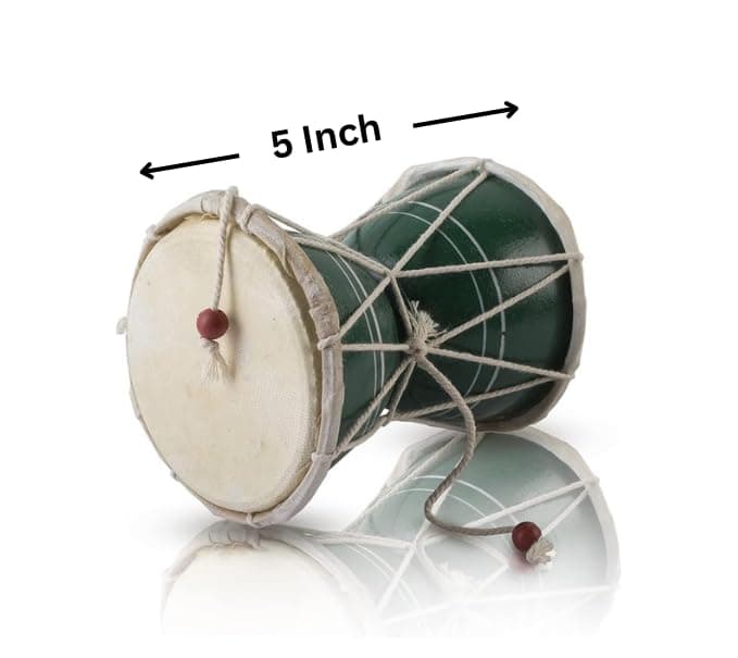 5 Inch Small Handmade Traditional Authentic Wooden & Leather Classical Indian Folk Dumroo Damroo Damaru Hand Drum Percussion Instrument Set, Decorative Collectible Showpiece World Musical Instruments