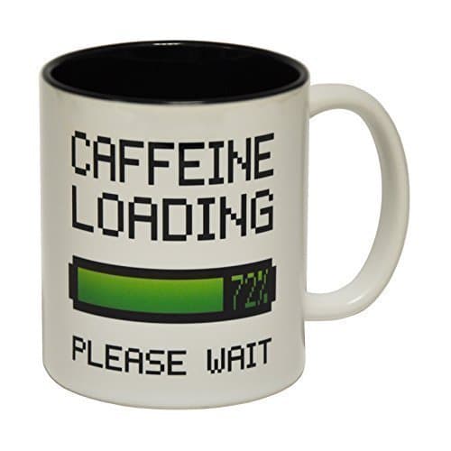 123t Mugs Caffeine Loading Ceramic Slogan Cup with Black Interior - Gift Boxed Novelty Funny