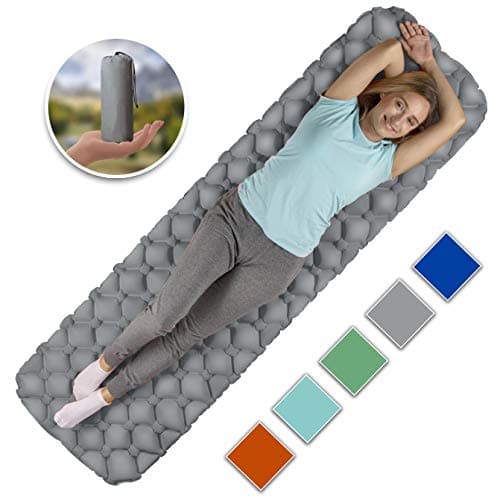 Royexe Heavy Duty Sleeping Pad | Ultra Thick Inflatable Camping Mat | Lightweight Bed for Backpacking, Hiking and Fishing | Compact Sleeping Bag Air Mattress (Grey)