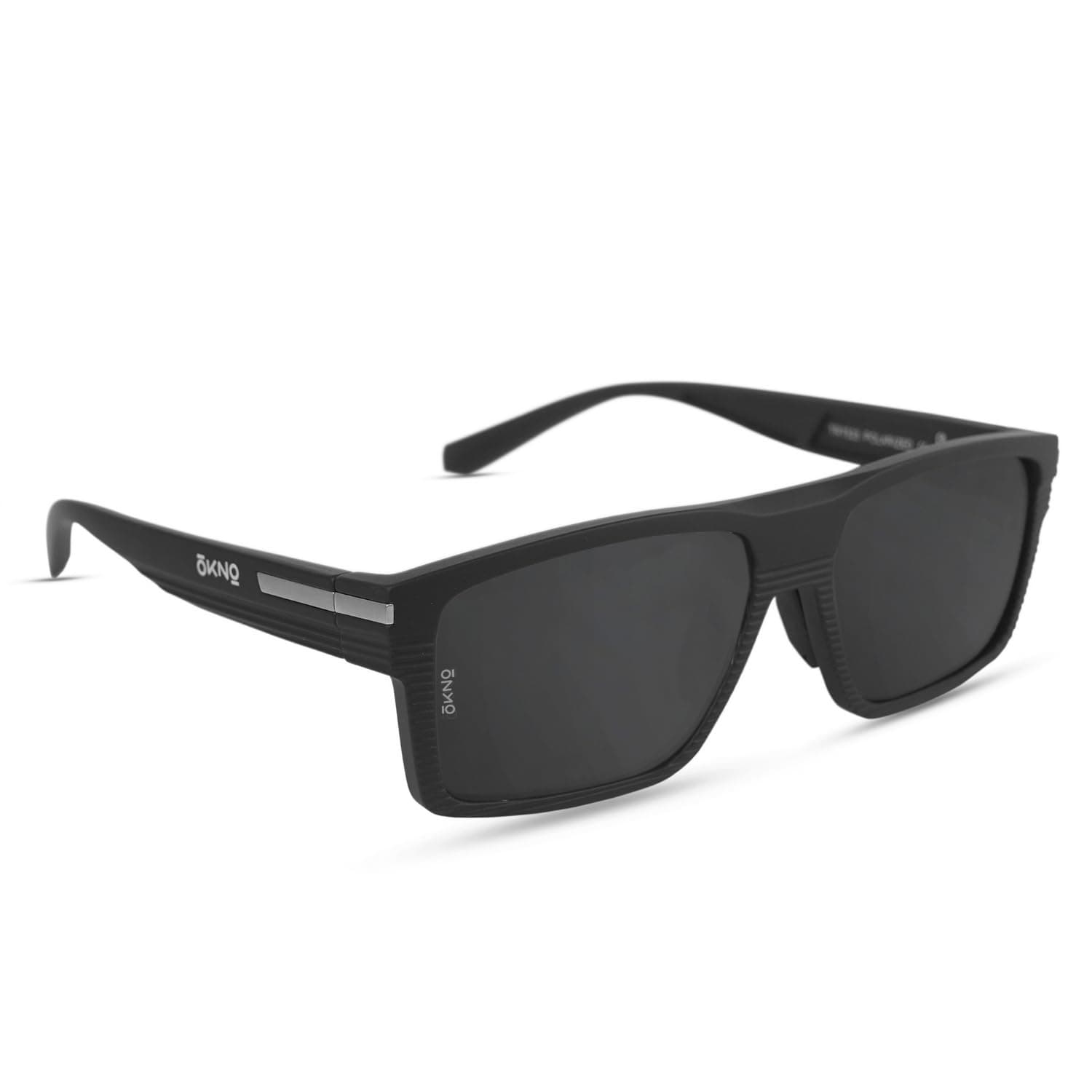 OKNO Eyewearlabs Sunglasses For Men & Women | Polarized Full Rim Rectangular Branded Stylish Spectacles | 100% UV Protection Shades | Cricket Sports Cycling Driving | Black Lens | Medium | Tropix