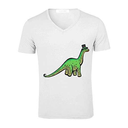 Fancy Dinosaur Men V Neck Print Tees White Apparel